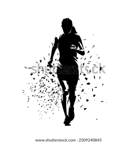 Run, running woman isolated vector silhouette, front view