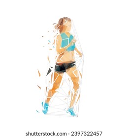 Corre, mujer corriendo, bajo polo aislado ilustración vectorial, dibujo geométrico, vista lateral