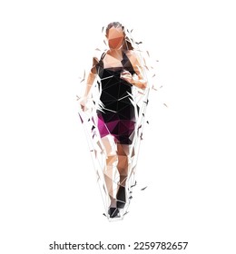 Run, running woman, low polygonal isolated vector illustration, geometric drawing from triangles, front view. Active people