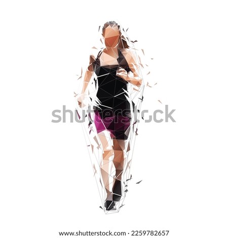 Run, running woman, low polygonal isolated vector illustration, geometric drawing from triangles, front view. Active people