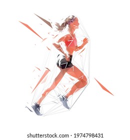 Run, running woman, side view. Abstract isolated vector silhouette