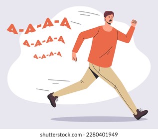 Corre grito escapa del concepto de persona temerosa. Ilustración del diseño gráfico del vector