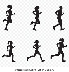 Run. Set of silhouettes of running men and women. Active people on Transparent Background. EPS 10.