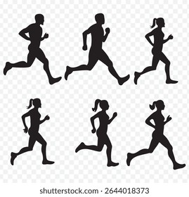 Run. Set of silhouettes of running men and women. Active people on Transparent Background. EPS 10.