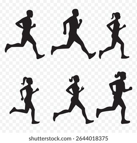 Run. Set of silhouettes of running men and women. Active people on Transparent Background. EPS 10.