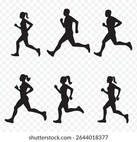 Run. Set of silhouettes of running men and women. Active people on Transparent Background. EPS 10.