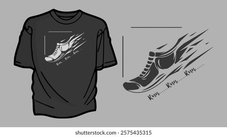 Run Shoe Run T-shirt Design Featuring Bold Typography and a Dynamic Shoe Graphic