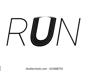 Run sign, logo with stadion (stadium) symbol. Vector illustration isolated on the white background.