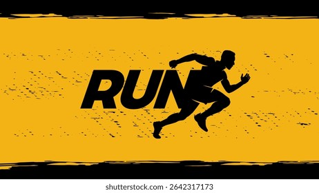 Run silhouette background illustration, sprots banner with grunge effect