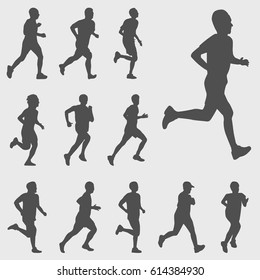 Run silhouettes vector set