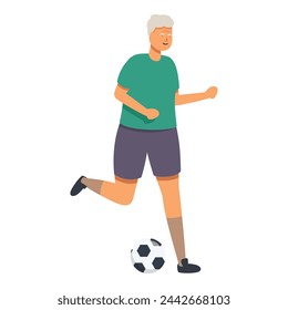 Run soccer ball icon cartoon vector. Training old person. Happiness recreation