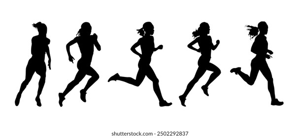 Correr, deporte, logotipo atlético, grupo de mujeres corriendo