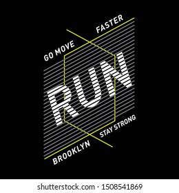 Run sport athletic typography, tee shirt graphics, vectors