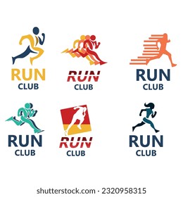 Run sport club logo templates set, emblems for sports organizations, tournaments and marathons colorful vector Illustrations.