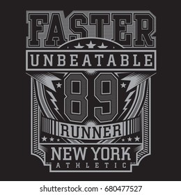 Run sport faster typography, tee shirt graphics, vectors