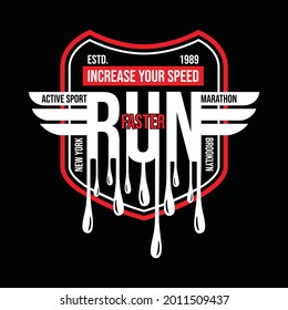 Run Sport Typography Graphic Design, For T-shirt Prints, Vector illustration