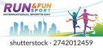 RUN Sports Day Background Vector. International Sports Day Illustration. Graphic Design for the decoration of gift certificates, banners, and flyer