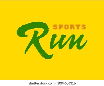 Run sports vector text. Sign with paint brush texture. Freehand typography design