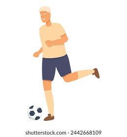 Run sportsman play soccer icon cartoon vector. Happy old generation. Adult retirement