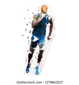 Run. Sprinting man, low polygonal geometric illustration. Vector running man, front view