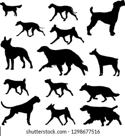 run and standing  dog silhouette vector  