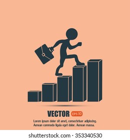 Run to success. Vector illustration. man climbs up the career la