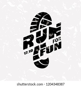 Run symbol in grunge style, marathon icon, poster and logo template