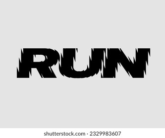 Run text with fluted glass effect. Lettering typography concept, Motivation quote. Run wordmark logo. Logo template for Running club, Marathon tournament or Fitness.