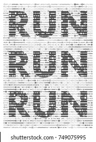 run text on geometry shapes mix together on white background