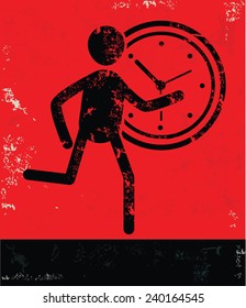 Run time concept,human resource design on red background,grunge vector