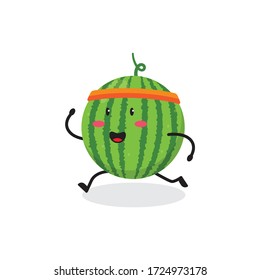 run watermelon fruit cute character mascot vector design