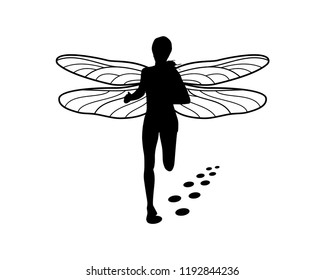 Run with Wings of Dragonfly Sign Symbol Logo vector