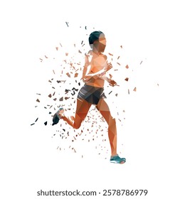 Run, woman running, isolated pow poly vector illustration with distortion effect. Athletics