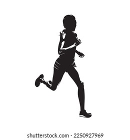 Run, woman running, isolated vector silhouette, ink drawing, side view