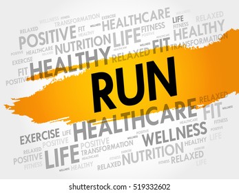 RUN word cloud collage, health concept background