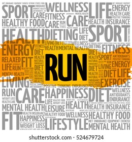 RUN word cloud collage, health concept background