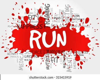 RUN word cloud, fitness, sport, health concept