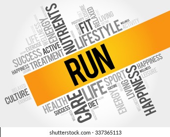 RUN word cloud, fitness, sport, health concept
