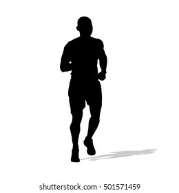 Run, young running boy vector silhouette