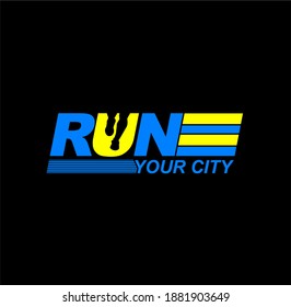 Run Your City typography, t-shirt graphics, vectors