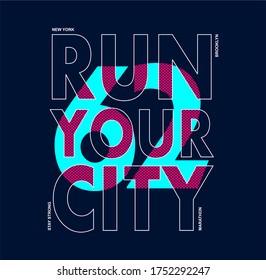 EJECUTE TU CIUDAD, IMPRESIÓN DE CAMISETA EN T DE DISEÑO DE TIPOGRAFÍA