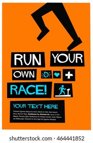 Run Your Own Race! (Flat Style Vector Illustration Health and Fitness Quote Poster Design) With Text Box