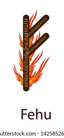 Runa Fehu. Scandinavian. Runes Element of Fire, the flame around the runes