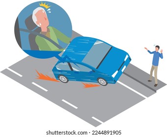 Runaway accident of a car driven by an elderly person