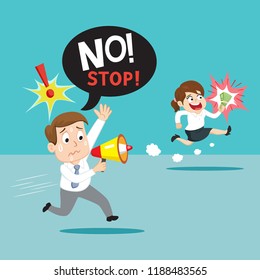 Runaway female debtor try to be freedom, illustration vector cartoon