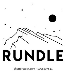 Rundle. Vector black and white illustration of mountains. Print design. Canada