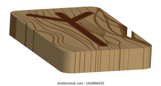 Rune Algiz. Horizontal projection. Scandinavian. Imitation burning wood. Wood Cut Texture