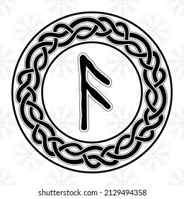 Rune Ansuz in a circle - an ancient Scandinavian symbol or sign, amulet. Viking writing. Hand drawn outline vector illustration for websites, games, engraving and print.