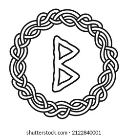 Rune Berkana in a circle - an ancient Scandinavian symbol or sign, amulet. Viking writing. Hand drawn outline vector illustration for websites, games, engraving and print.