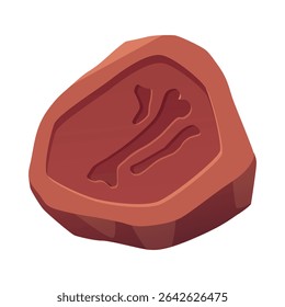 Rune with bone old trace icon. Archeologic fossil dig. Vector flat illustration of ancient stone or clay. Rock with engraved Jurassic symbol. Evolution prehistoric rock. Paleontology